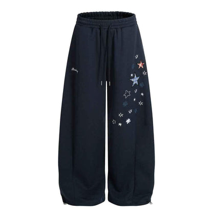 Five pointed star loose wide leg pants for women | MuddyStock Originals Navy Blue