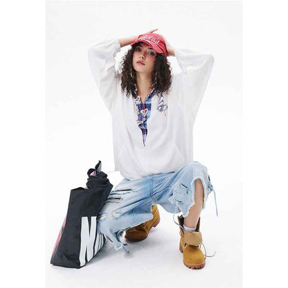 Japanese-style Retro Fake Two-piece Plaid Stitching Contrast Color Hoodie For Women MuddyStock