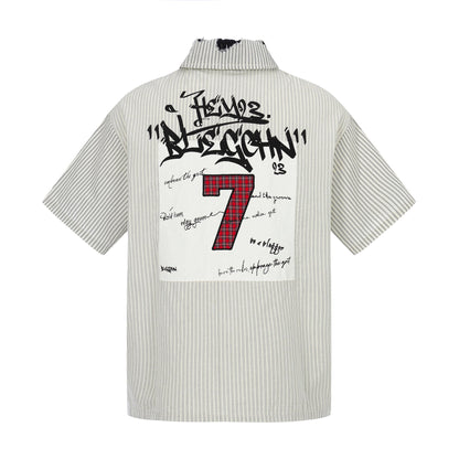 Letter printed loose short sleeved striped shirt for men | MuddyStock Originals