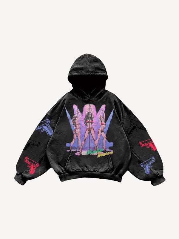 Casual Printed Polyester Hoodie Black