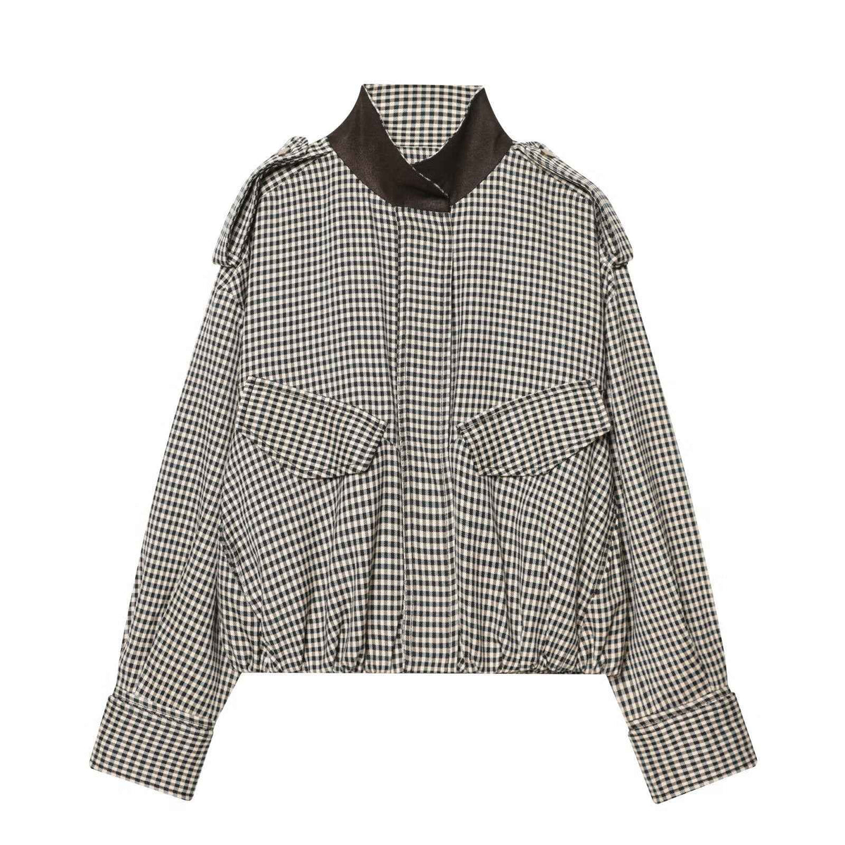 Color blocking collar plaid jacket+half skirt set for women | MuddyStock Originals