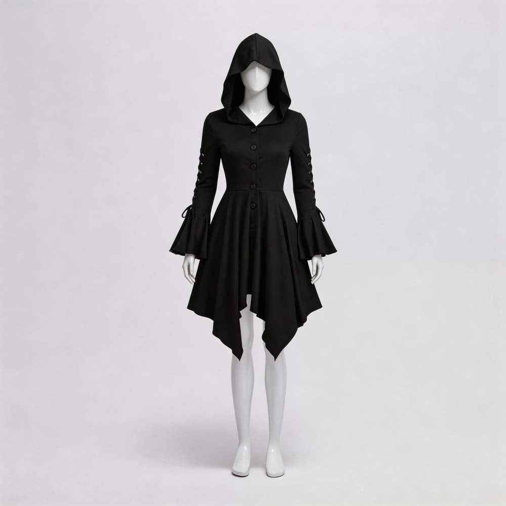 Gothic Women's Short Skirt Cosplay Costume For Halloween Gothic Women's Short Dress (Black)