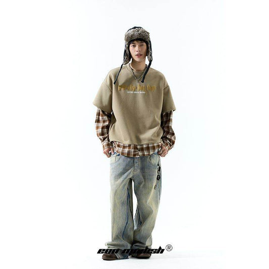 Plaid Splicing Fake Two-Piece Loose Hoodie For Men And Women| MuddyStock Originals MuddyStock