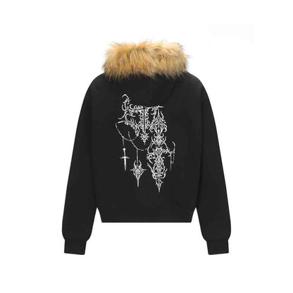 High Street Gothic Style Printed Fur Collar Hoodie for Men | MuddyStock Originals MuddyStock