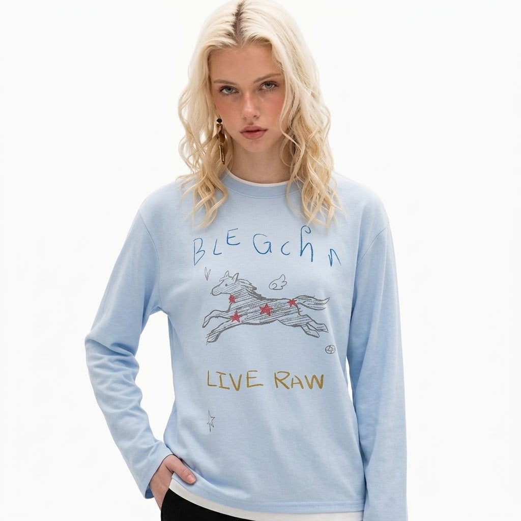 Cartoon Print Long Sleeve Casual T-Shirt For Women | MuddyStock Originals