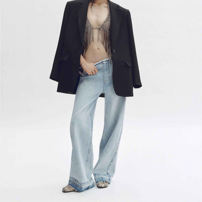 Women's Low-Waist Washed Straight-Leg Jeans