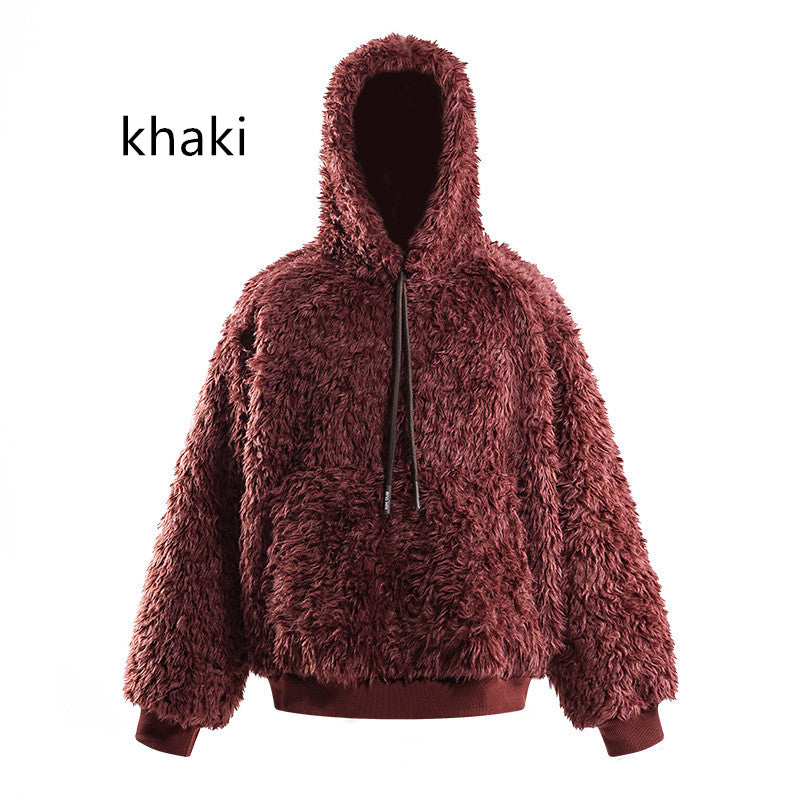 Plush Hoodie For Men And Women Khaki