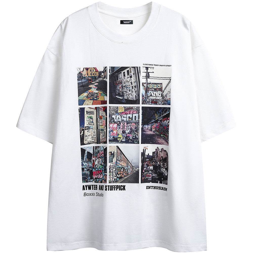 City Landscape Printed Short-sleeved T-shirt For Women White MuddyStock