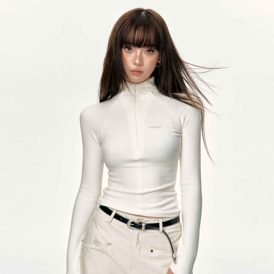 American Fashion Bottoming Zip Up Top For Women MuddyStock