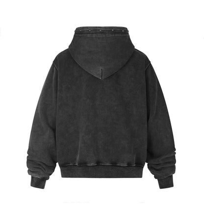Distressed Washed Studs Patch Zipper Hoodie for Men | MuddyStock Originals