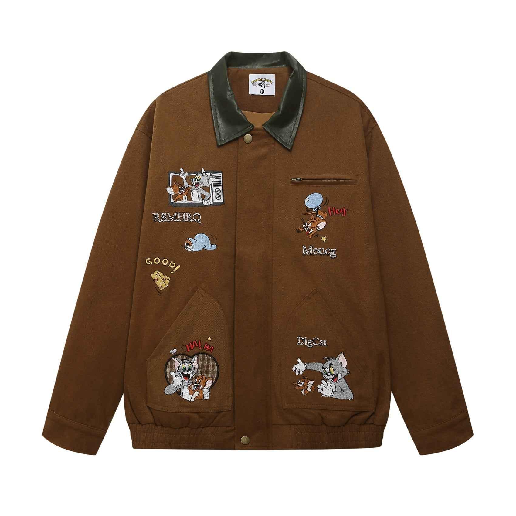 Fun Cartoon Embroidered Turn-Down Collar Jacket For Men | MuddyStock Originals