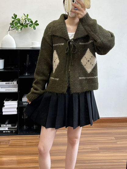 Vintage Grid Lapel Cardigan for Women | MuddyStock Originals Green One Size MuddyStock