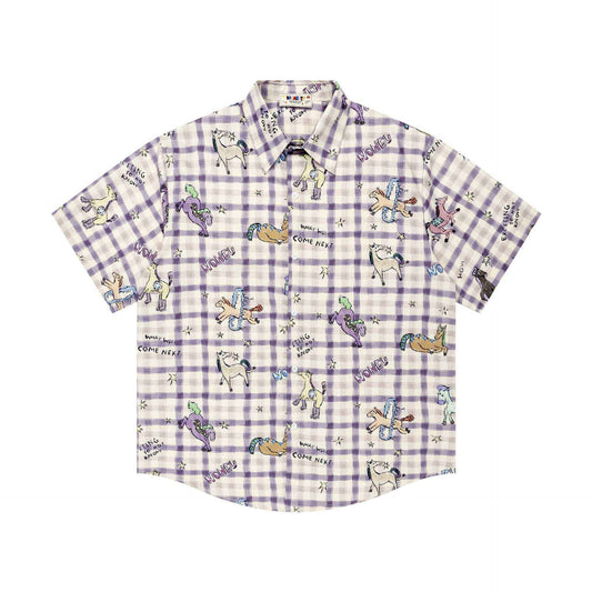 Hand drawn pony print short sleeved shirt for men | MuddyStock Originals