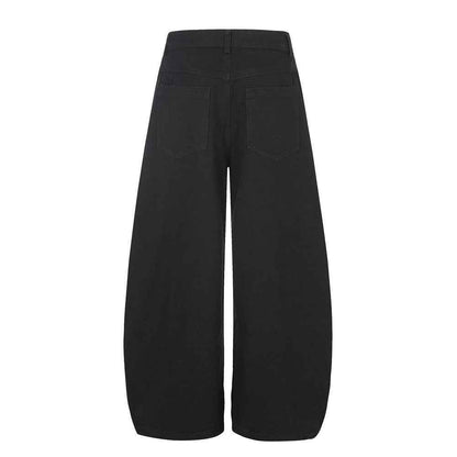Embroidered wide leg denim curved knife pants