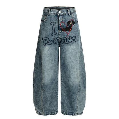 Wide leg curved knife jeans for women