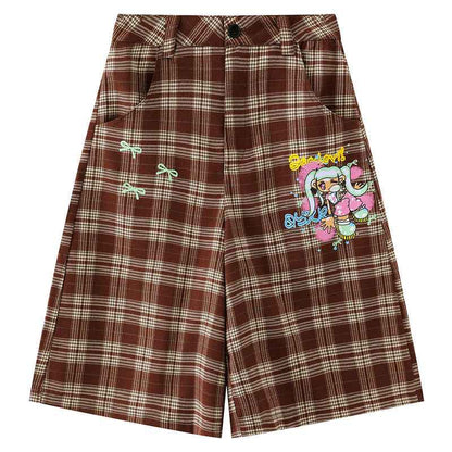 Cartoon Plaid Casual Capri Pants for Women | MuddyStock Originals Brownish Red