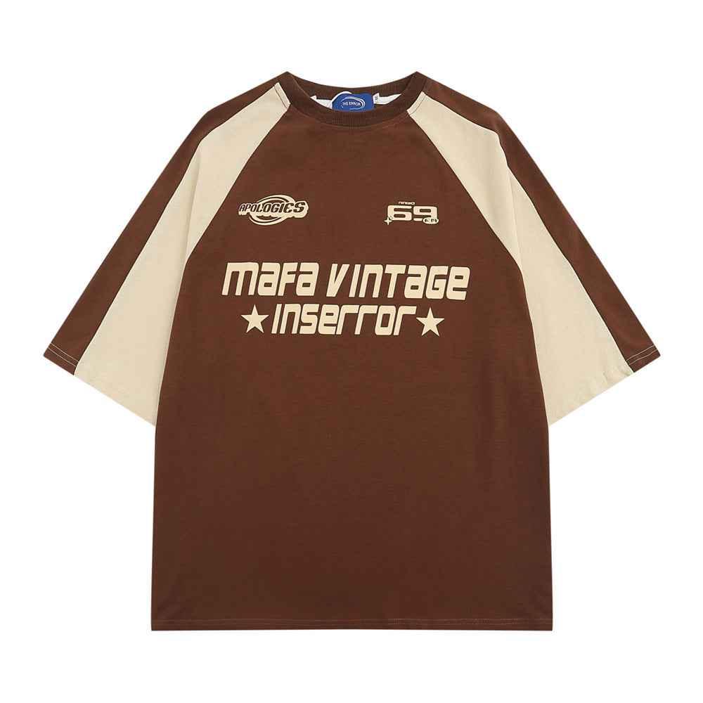 Letter Patchwork Short-sleeved T-shirt For Men Brown null