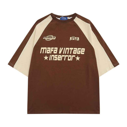 Letter Patchwork Short-sleeved T-shirt For Men Brown null