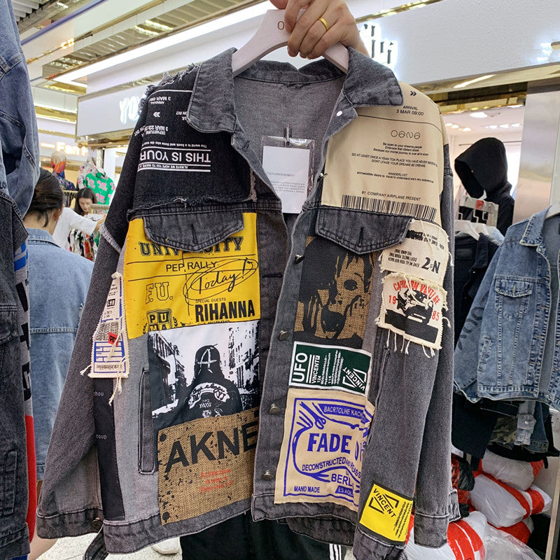 Patchwork denim jacket for men and women MuddyStock null