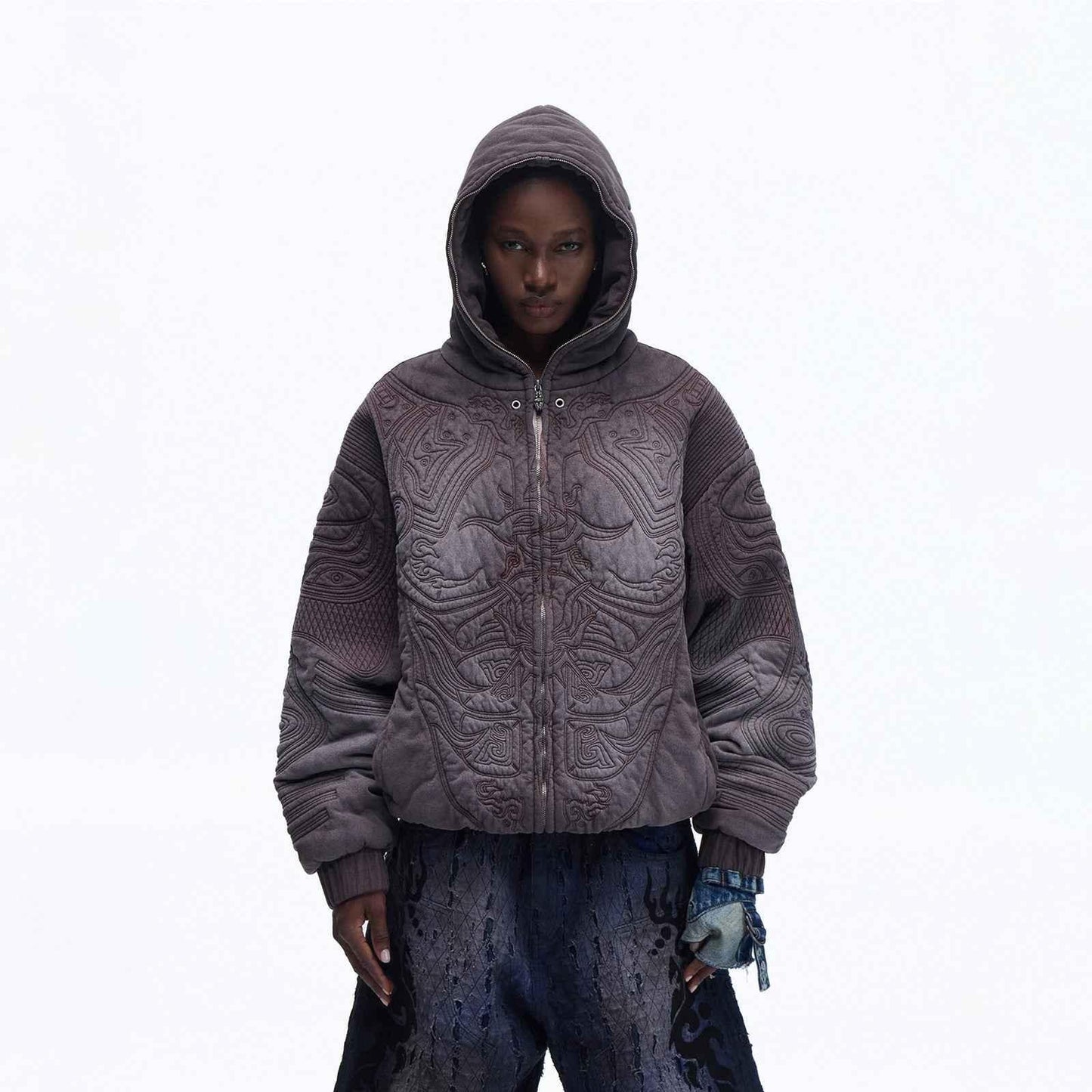 Pre-Washed Distressed Hoodie For Men And Women null