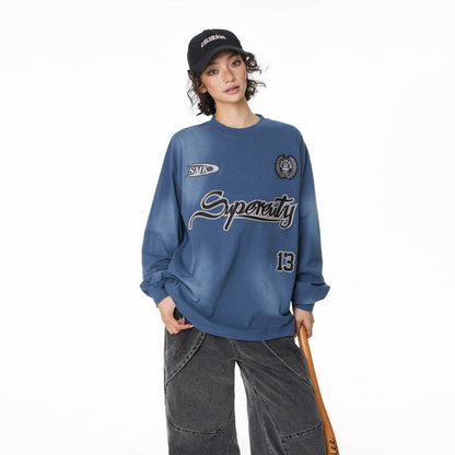 Washed patchwork embroidered sportswear round neck sweatshirt For Women | MuddyStock Originals MuddyStock