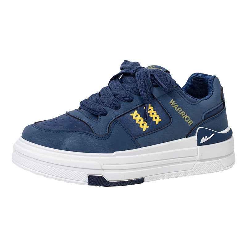 Color blocked high cut thick soled shoes for women Deep Blue Yellow (Leather Surface Style)