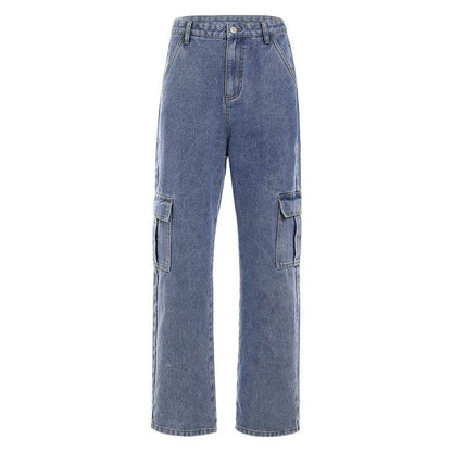 Straight trousers with high waist pockets Navy MuddyStock