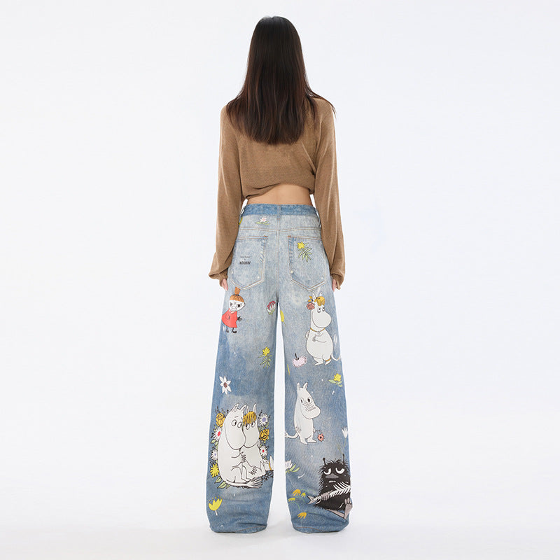 Women's Cartoon Wide-Leg Loose Straight Jeans | MuddyStock Originals MuddyStock