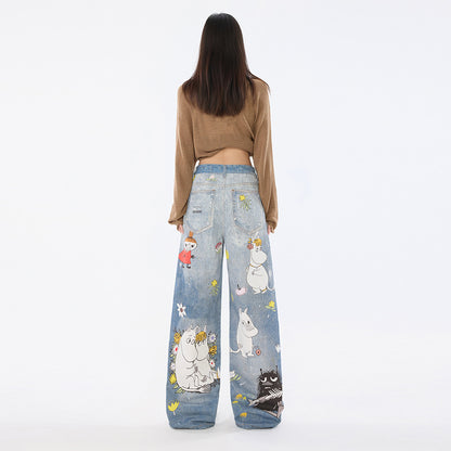 Women's Cartoon Wide-Leg Loose Straight Jeans | MuddyStock Originals MuddyStock