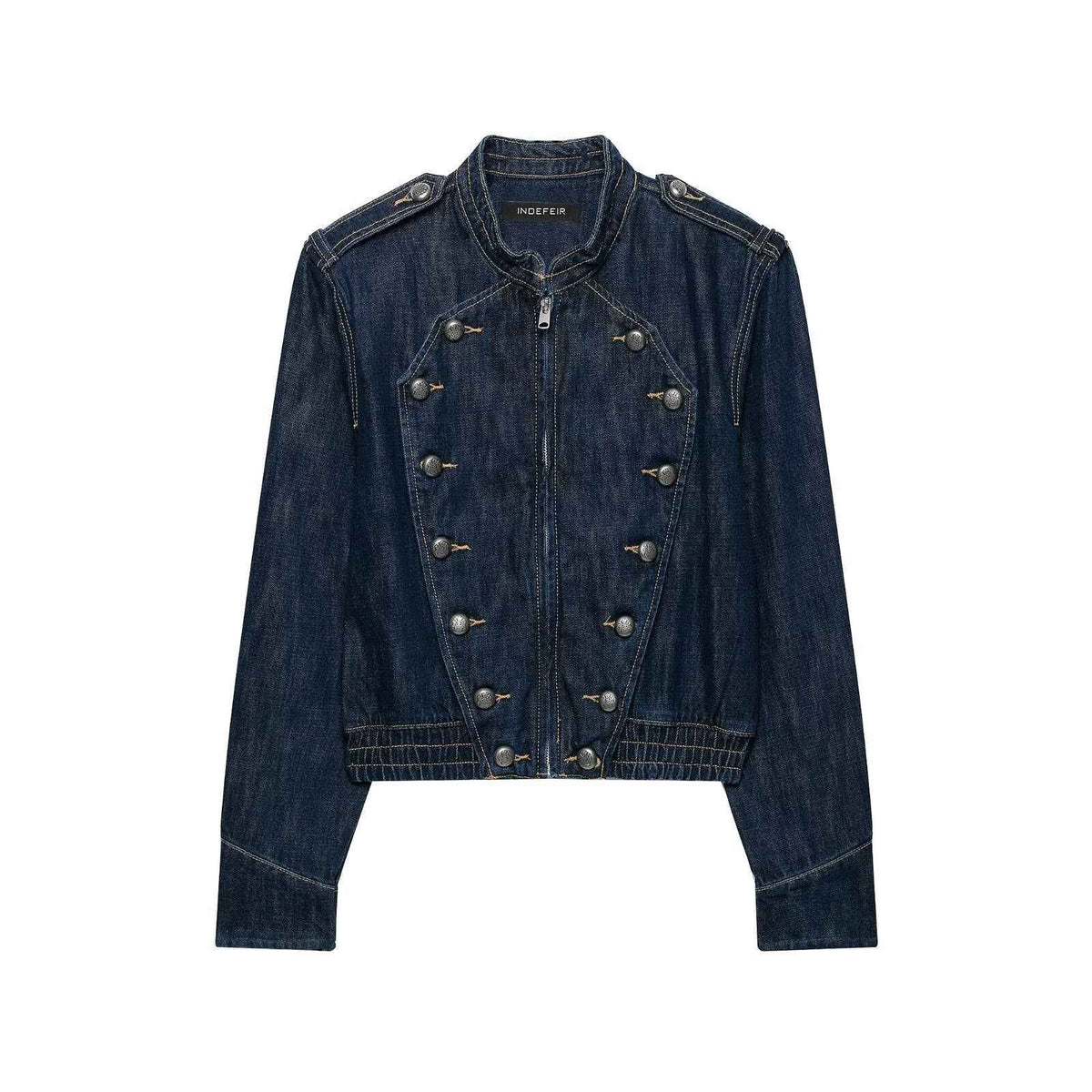 Button embellished denim jacket for women | MuddyStock Originals Dark blue