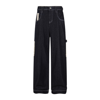 Leopard pocket contrasting denim workwear pants for women | MuddyStock Originals