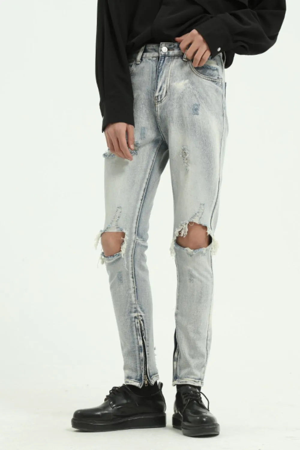 Distressed Skinny Jeans with Side Zip | MuddyStock Originals Light MuddyStock