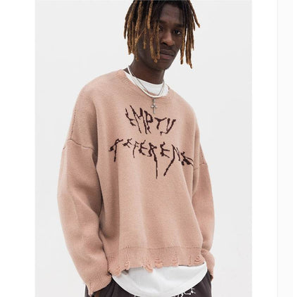 Camel round neck ruined long-sleeved sweater for men MuddyStock
