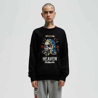 Retro motorcycle skeleton gangster high street sweater For Men MuddyStock