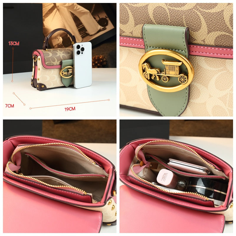 Leather Small Square Bag for Women, Fashionable Magenta Color, Handheld Mini Bag, Elegant and Stylish, Shoulder Crossbody Bag eprolo