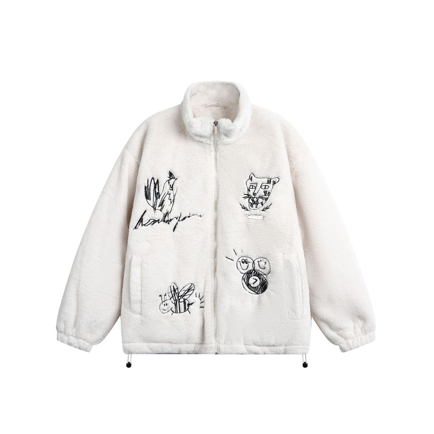 Hand-painted Cartoon Lamb Fleece Stand-up Collar Cotton Coat For Women | MuddyStock Originals Ivory