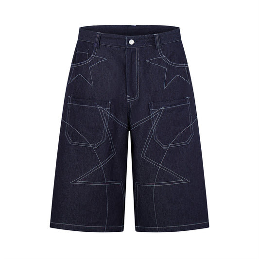 Five pointed star bright line denim shorts