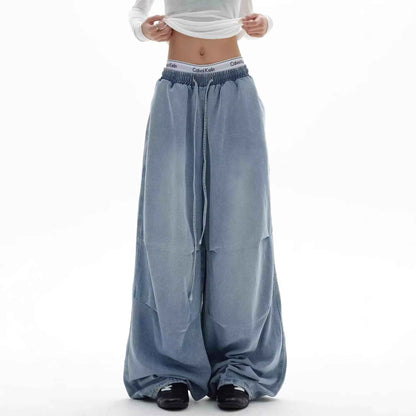 Street Style Pleated Elastic Waist Wide Leg Jeans | MuddyStock Originals