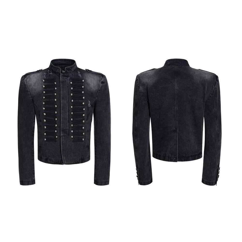 Retro Court-Style Stand-Up Collar Denim Jacket For Men Black And Gray