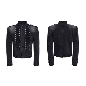 Retro Court-Style Stand-Up Collar Denim Jacket For Men Black And Gray
