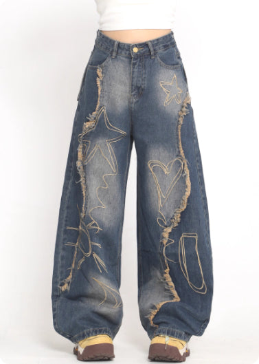 Deconstructed Washed Jeans For Women Blue