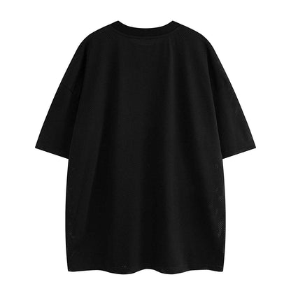 Streetwear High Street Dark Print Mesh Hole Design Short Sleeve T-Shirt For Men | MuddyStock Originals MuddyStock
