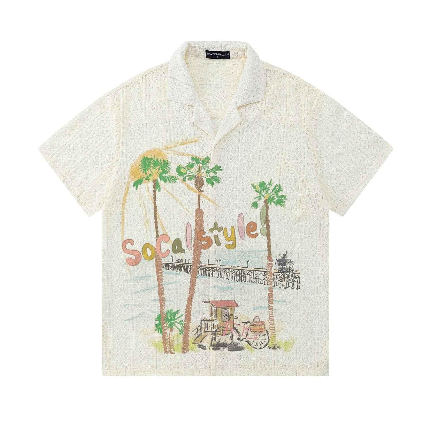 Beach coconut tree graffiti short sleeved shirt for men | MuddyStock Originals