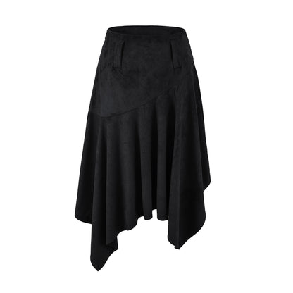 Eco-Friendly Suede Asymmetrical Hem Slimming Long Skirt Black