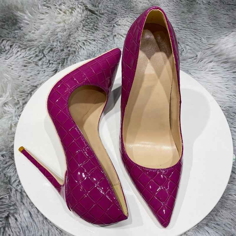 Croc-Effect Women's Slip On Pointed Toe High Heels 8cm Deep Rose