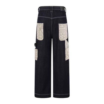 Leopard pocket contrasting denim workwear pants for women | MuddyStock Originals