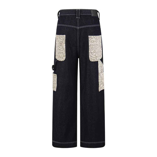Leopard pocket contrasting denim workwear pants for women | MuddyStock Originals