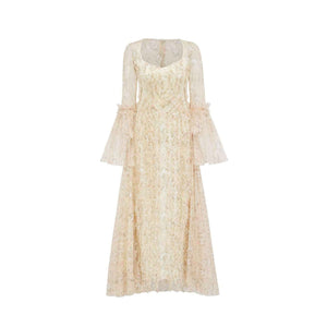 Printed U-neck Flared Sleeve Women's Dress | MuddyStock Originals Yellow