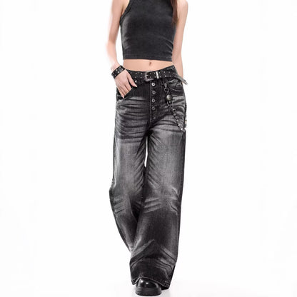 Washed Knife-Edge Jeans for Men and Women