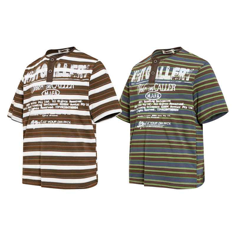 Contrast striped Henry collar short sleeved T-shirt for men | MuddyStock Originals